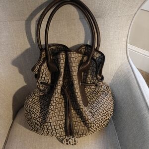 Tommy Hilfiger Monogramed Brown Patterned Women's Cloth Bag